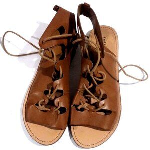 Indigo Women’s Brown Gladiator Sandals Size 8.5 – Lace-Up Wavy Cutout Open Toe